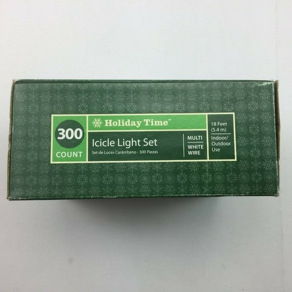Holiday Time 300 Christmas 18 Ft Multicolor Bulbs White Wire Icicle Light Set - Picture 5 of 8